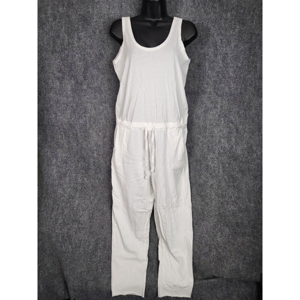 Frank & Eileen White Jumpsuit Women's Tank Sleeveless Drawstring Casual Romper